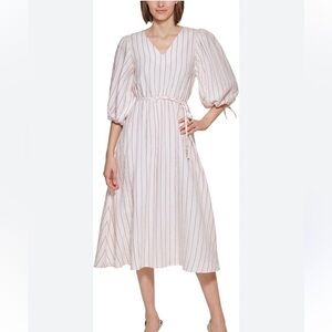Calvin Klein Womens Striped Calf Midi Dress